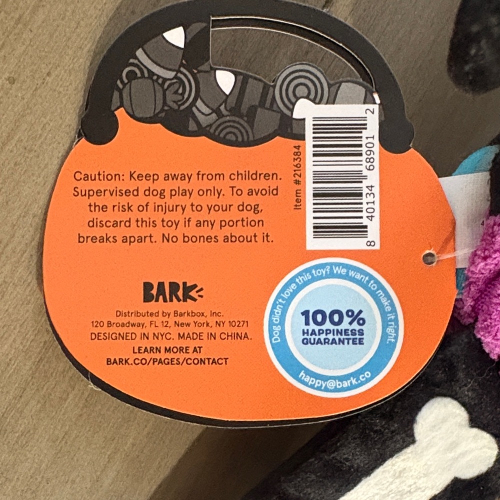 Bark Barry Bones Plush Toy - Black, White, and Pink - Picture 4 of 7